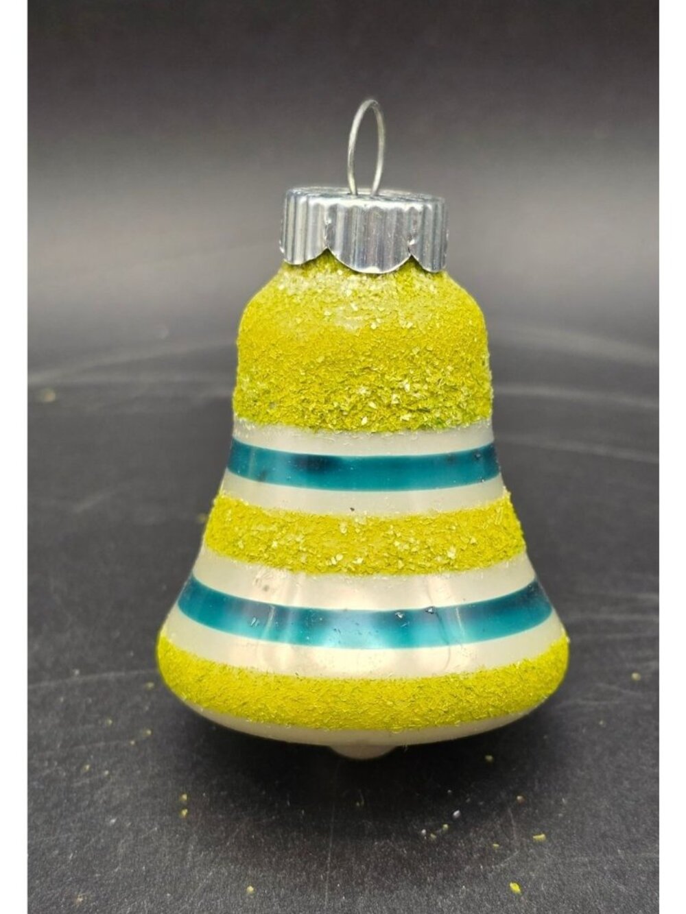 Vintage 1960s Retro Shiny Brite Sugar Frost Bell Green Mica Christmas Ornament